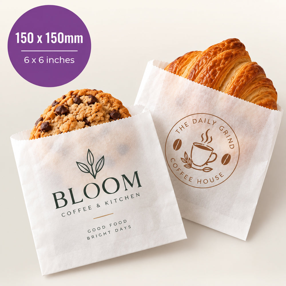 Printed Greaseproof Paper Bags 150 x 150mm – White
