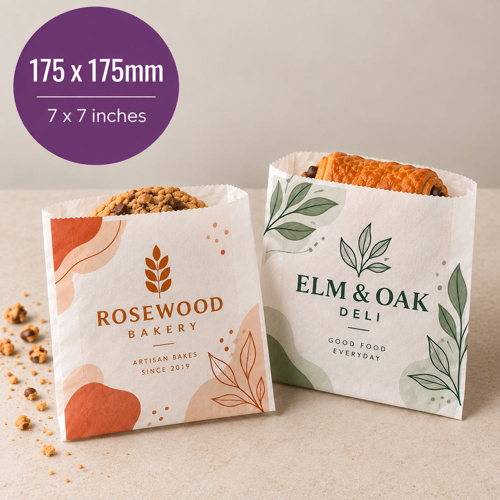Custom Printed Greaseproof Paper Bags – 175 x 175mm (7 x 7")