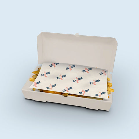 Printed Greaseproof for 12 Inch Fish & Chips Box - 297 x 340mm