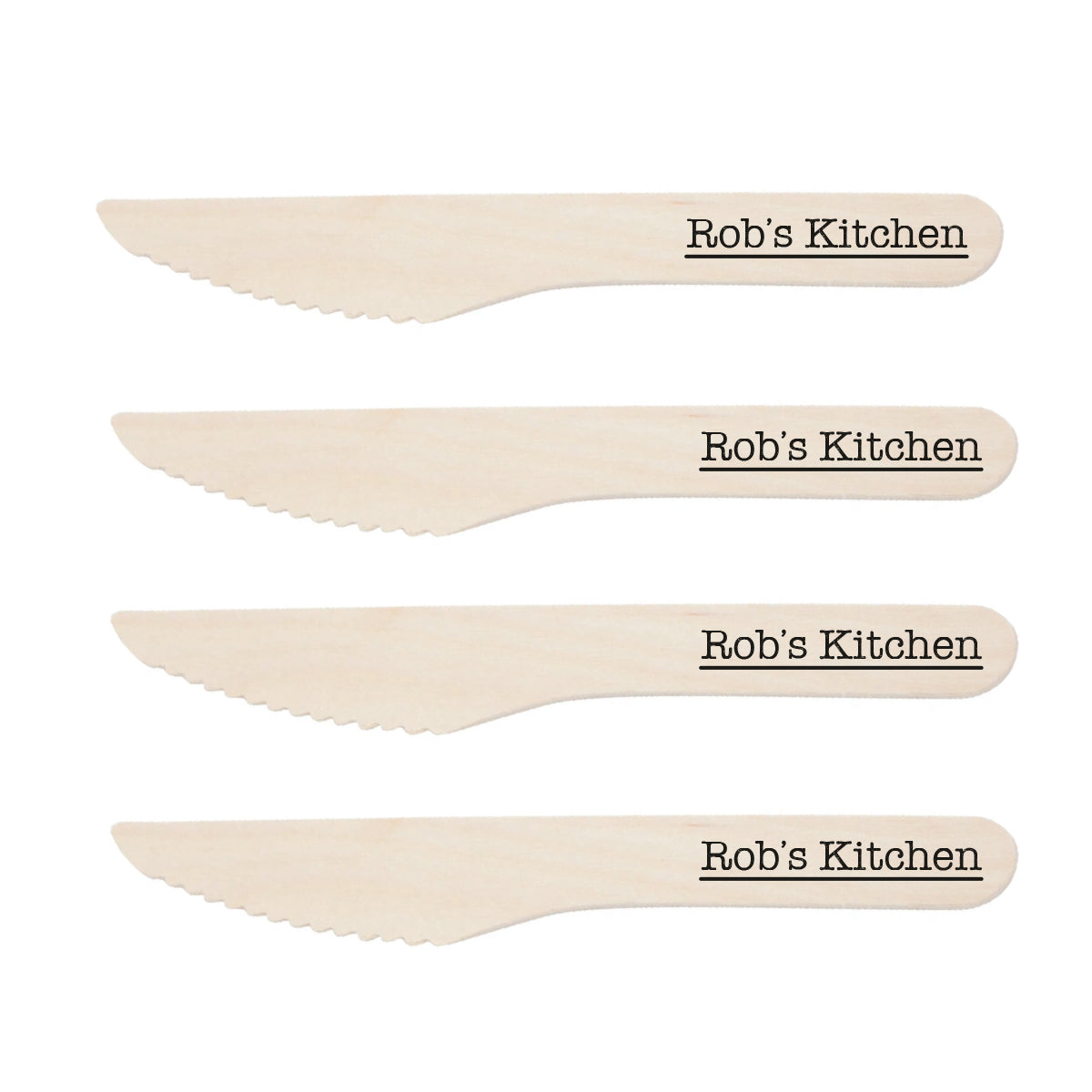 Branded cutlery disposable wooden knives PackGenie