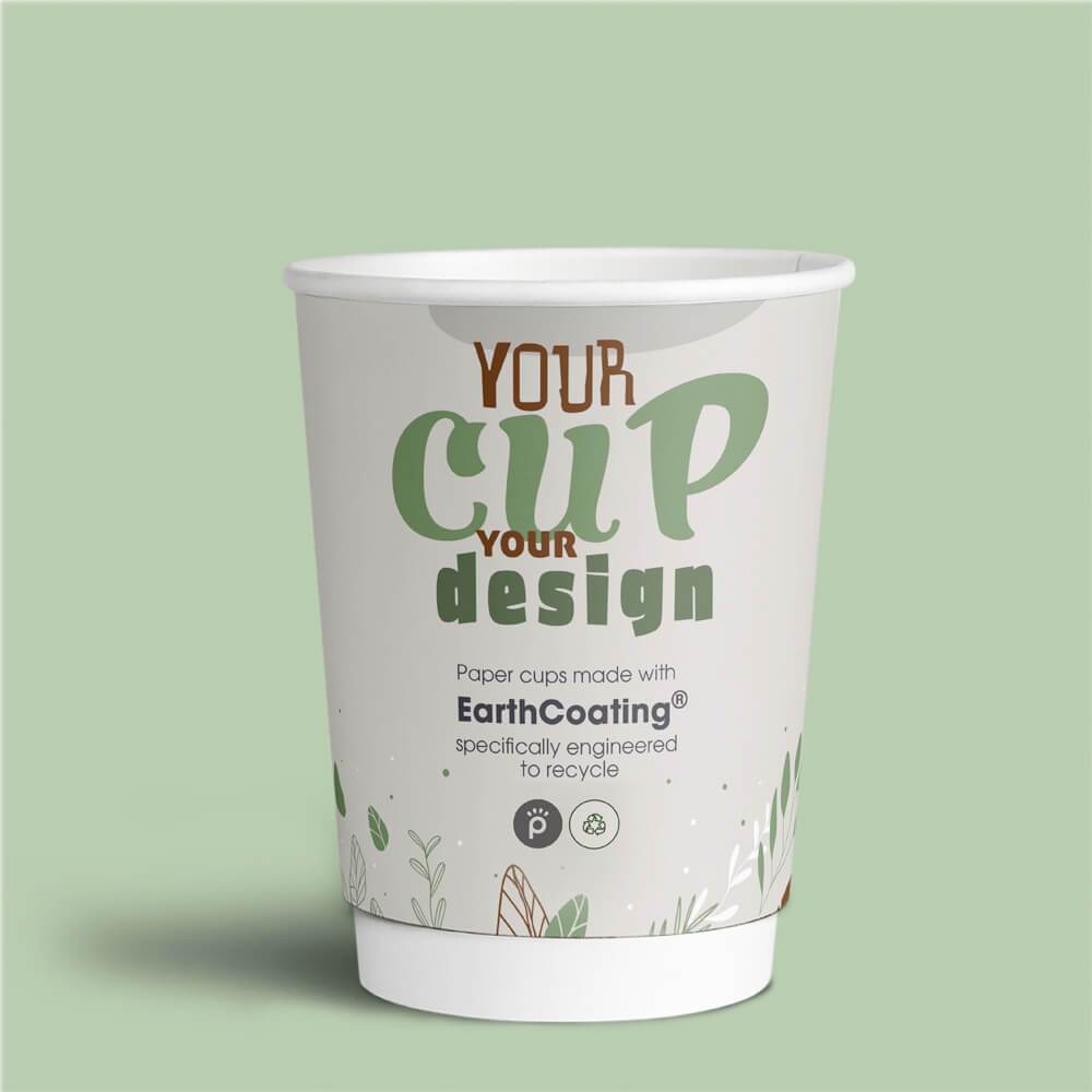 12oz personalised paper cups printed with earthcoating - fully recyclable