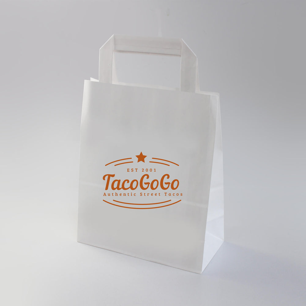 small white takeaway bag custom printed