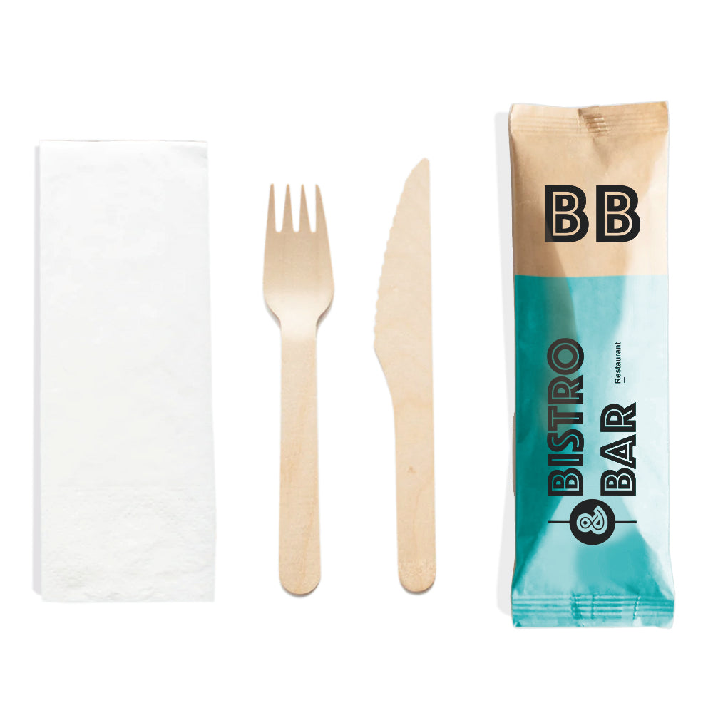 individually wrapped cutlery set custom printed 