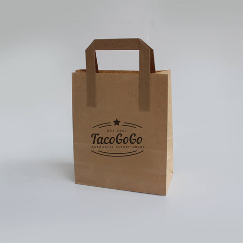 Small (7x3.5x8.5") Brown Custom Printed Paper Carrier Bags - Digital Print