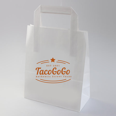 Medium (8.5x5x10") White Custom Printed Paper Carrier Bags - Digital Print